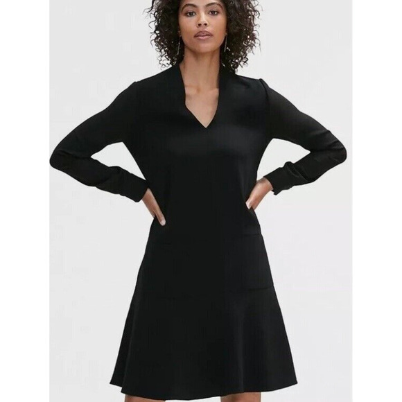 M.M. Lafleur Elle V Neck Dress M 8 10 Black MM Lafleur Academia Office Career - Picture 3 of 11